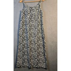 90s Match Leopard Print Linen Spaghetti Strap Shift Maxi Dress - Size :14
